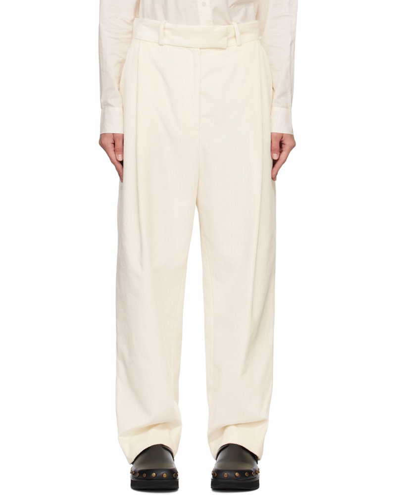 Totême Damen Off-White Deep Pleat Trousers Totême Damen Off-White Deep Pleat Trousers