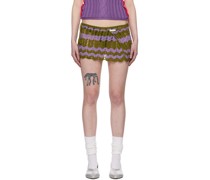 Khaki & Purple Scalloped Miniskirt
