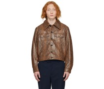 Brown Python Trucker Leather Jacket