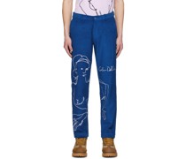 Blue Embroidered Trousers