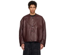 SSENSE Exclusive Burgundy Lock-Detail Leather Jacket