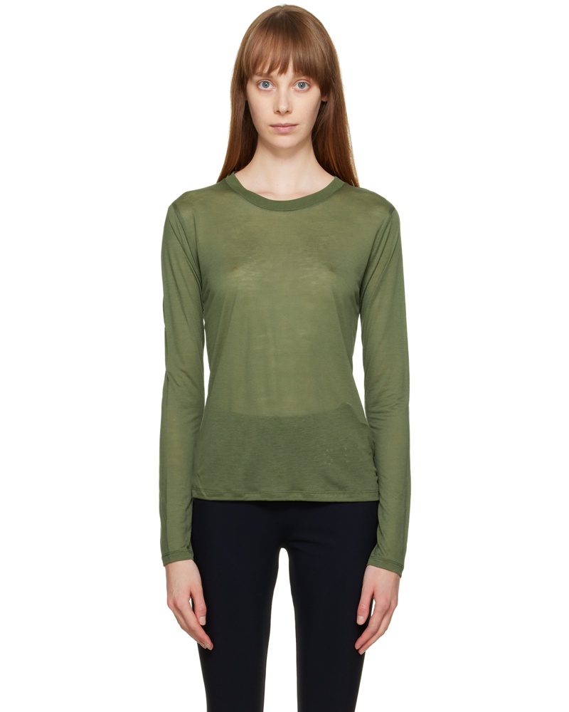Baserange Damen Green Crewneck Long Sleeve T-Shirt