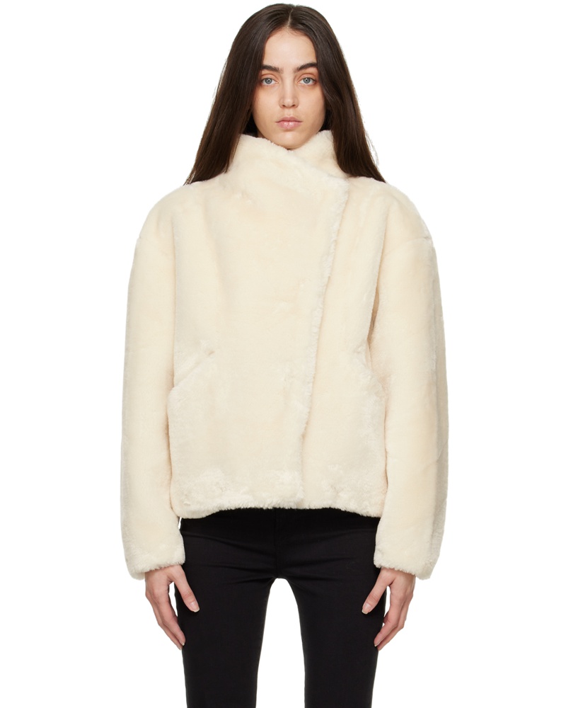 Frame Denim Damen Off-White Button Faux-Fur Jacket