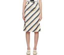 Brown & White Striped Midi Skirt