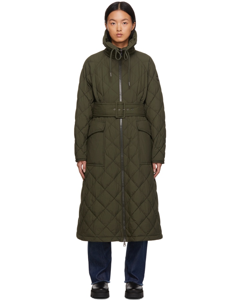 Moncler Damen Khaki Down Caprier Long Coat