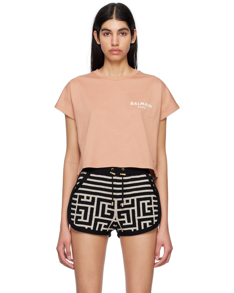 Balmain Damen Pink Cropped T-Shirt Balmain Damen Pink Cropped T-Shirt