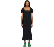 Black Puff Sleeve Midi Dress