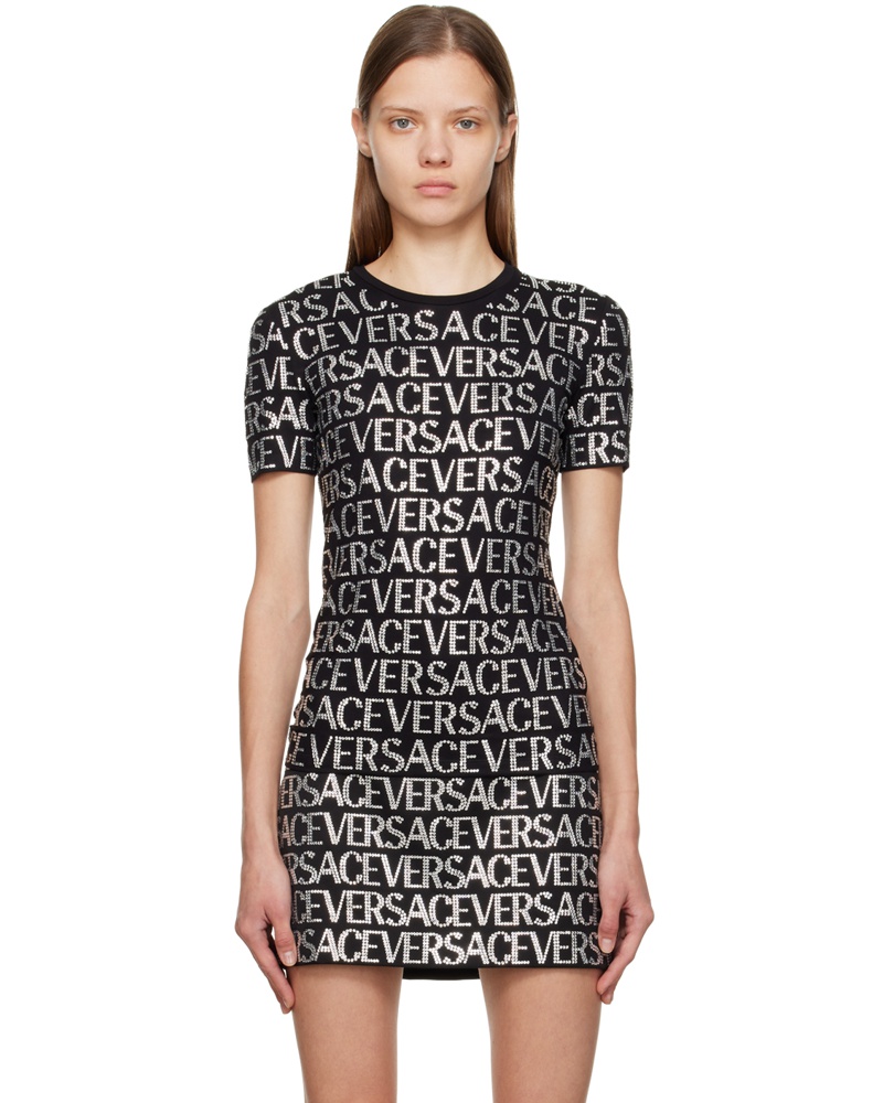 Versace Damen Black Crystal-Cut T-Shirt