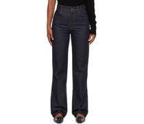 Navy Brushed-Back Straight Jeans