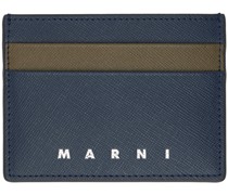 Navy & Taupe Saffiano Leather Card Holder