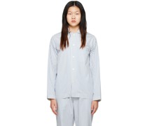 White & Blue Long Sleeve Pyjama Shirt