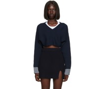 Navy Cropped Warm-Up Sweater