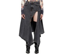 Black Cut Out Denim Midi Skirt
