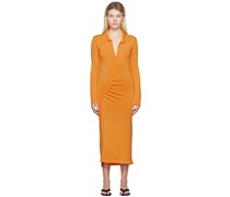 Orange Gathered Midi Dress