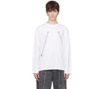 White Rasterised Zip Long Sleeve T-Shirt