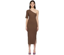 Brown One Shoulder Ribbed Dress
