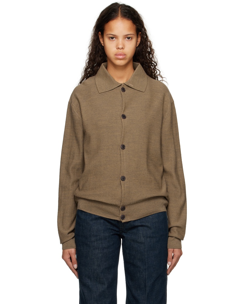 Christophe Lemaire Damen Brown Convertible Collar Cardigan