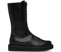 Black Leather Spika Mid-Calf Boots