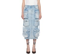 Blue Pocket Denim Midi Skirt