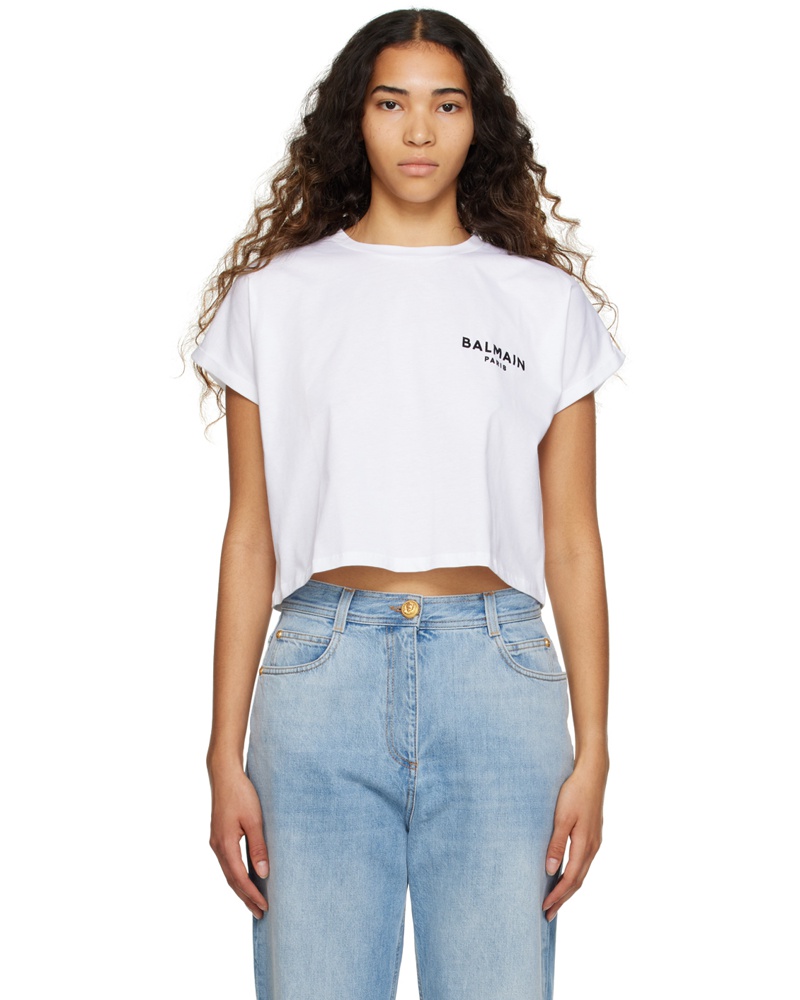 Balmain Damen White Cropped T-Shirt