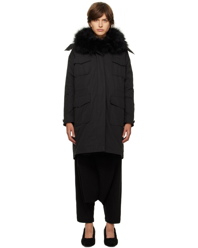 Yves Salomon Damen Black Bachette Shearling Down Coat