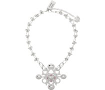Silver Dot Heart Cross Long Necklace