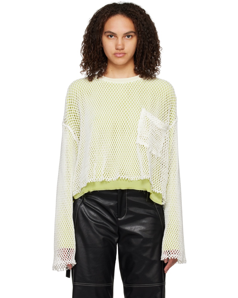 Song For The Mute Damen White & Green Cropped Sweater