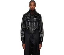 Black Faux-Leather Bomber Jacket