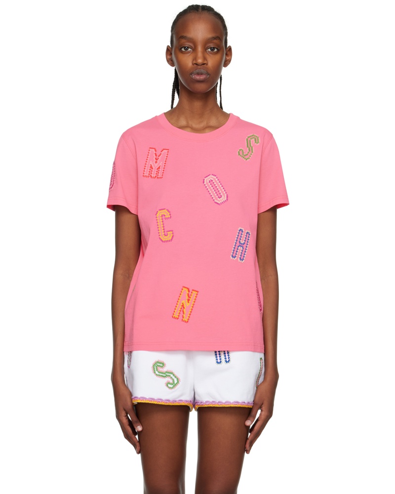 Moschino Damen Pink Embroidered T-Shirt