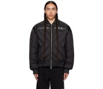 Black Oversized Leather Bomber Jacket