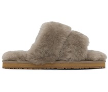 Taupe 2-Stripes Shearling Slippers