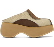 Beige & Brown Paneled Slippers