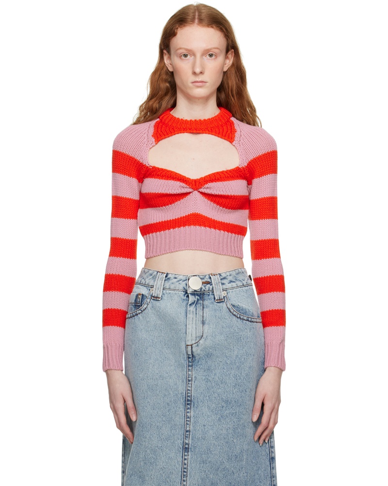 Marni Damen Pink & Red Stripe Sweater