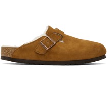 Tan Shearling Boston Clogs