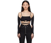 Black Tie-Up Sleeve Tank Top
