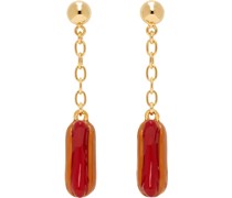 Gold & Orange Enameled Hot Dog Earrings
