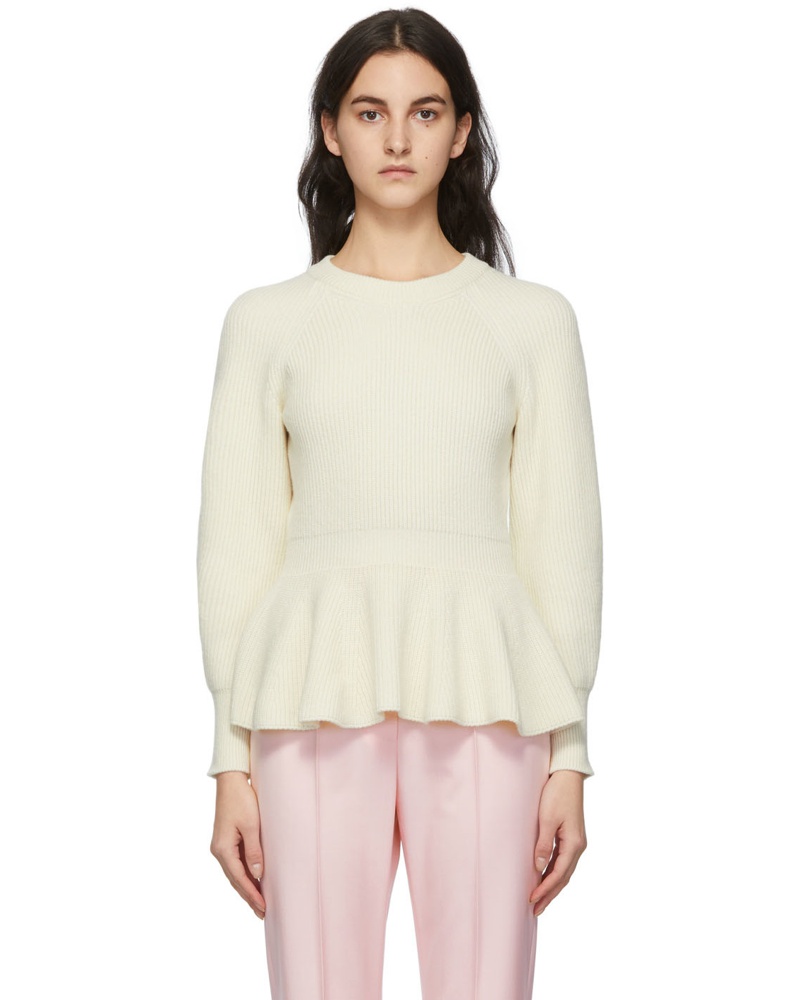 Alexander McQueen Damen Off-White Wool Peplum Sweater