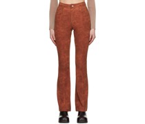 Orange Paneled Faux-Leather Trousers