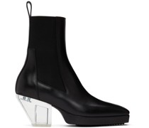 Black Leather Heeled Sliver Boots