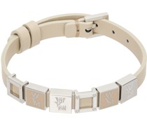 Beige Leather Logo Bracelet