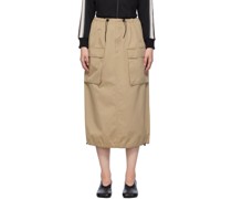 Beige Drawstring Midi Skirt