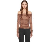 Brown Ruched Long Sleeve T-Shirt