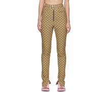 Beige Monogram Slit Bottom Jeans