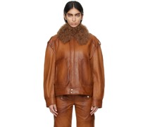 Brown Detachable Collar Leather Jacket