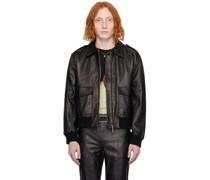 Black Croc-Embossed Leather Jacket