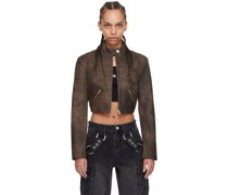 Brown Cropped Faux-Leather Jacket