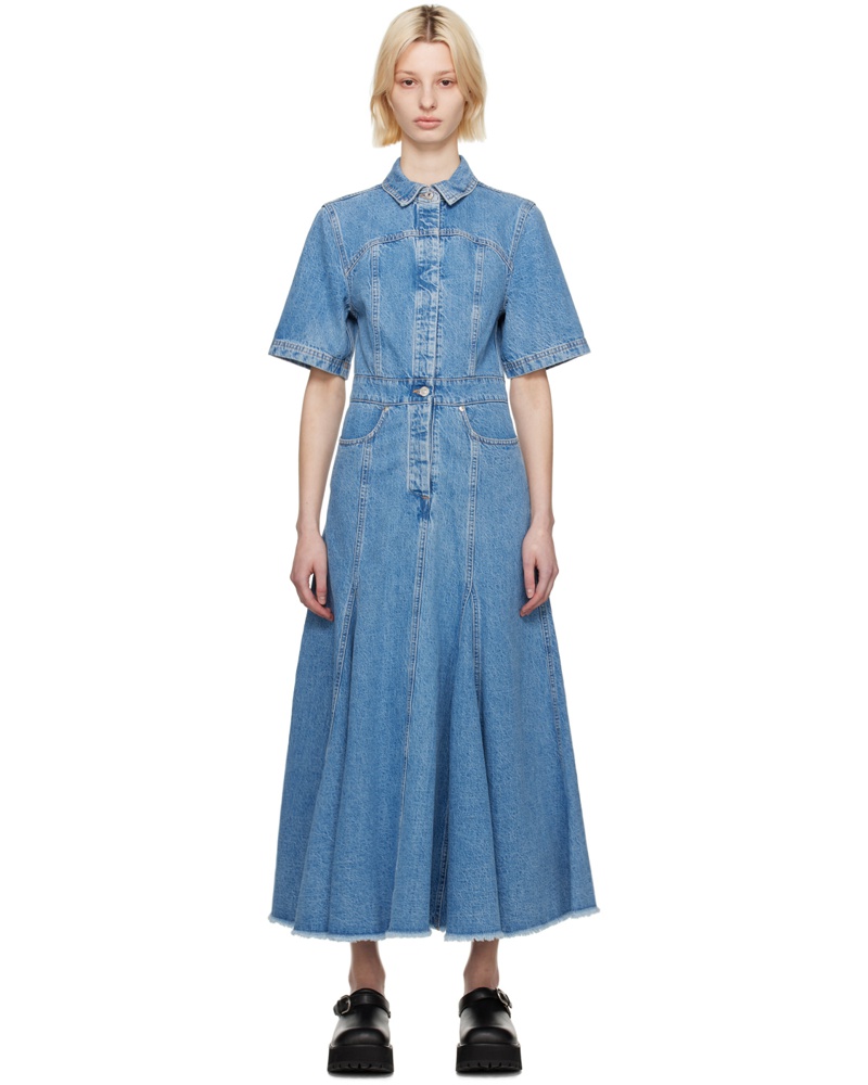 MSGM Damen Blue Buttoned Denim Maxi Dress