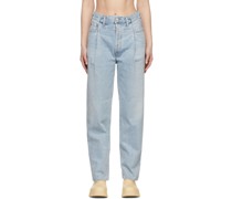 Blue Fold Waistband Jeans