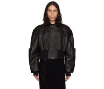 Black Girdered Leather Bomber Jacket