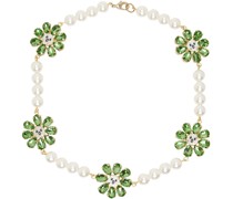 White & Green Crazy Daisy Pearl Necklace